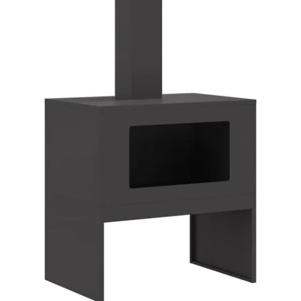 Clearance Vedeldad eldhäll med skorsten - Utomhus eldstad i svart stål | Storlek: 60x40x96 cm Öppna Spisar