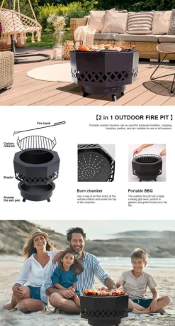Hot Vedeldad eldstad, mångsidig matlagningsgrill, bärbar design, hållbar konstruktion Öppna Spisar