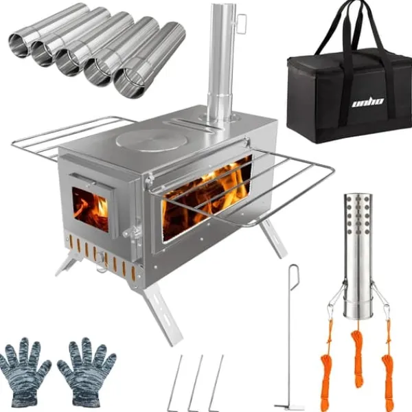 Vedeldad Spis, Bärbar Design, Rostfritt Stål Konstruktion,Silver