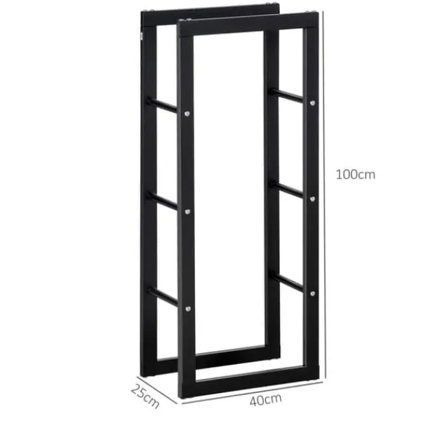 Clearance Vedhållare 40×25×100 cm, stål, upp till 100 kg, svart Tillbehör Till Vedeldade Kaminer & Öppna Spisar
