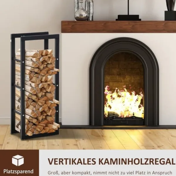 Clearance Vedhållare 40×25×100 cm, stål, upp till 100 kg, svart Tillbehör Till Vedeldade Kaminer & Öppna Spisar