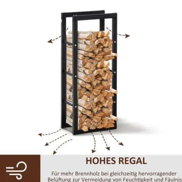 Clearance Vedhållare 40×25×100 cm, stål, upp till 100 kg, svart Tillbehör Till Vedeldade Kaminer & Öppna Spisar