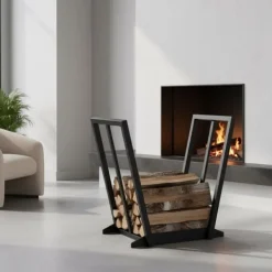 Discount Vedhållare, 55,5x62x35 cm, svart Tillbehör Till Vedeldade Kaminer & Öppna Spisar