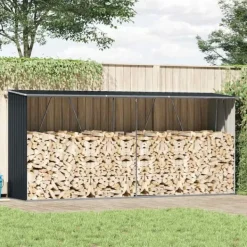 Online Vedskjul galvaniserat stål 330x84x152 cm antracit Skjul, Garage & Carports