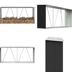 Vedskjul galvaniserat stål 330x84x152 cm antracit - Förvaringsbod För Ved - Vedförvaringsbord - Home & Living