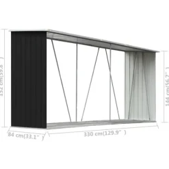 Vedskjul galvaniserat stål 330x84x152 cm antracit - Förvaringsbod För Ved - Vedförvaringsbord - Home & Living