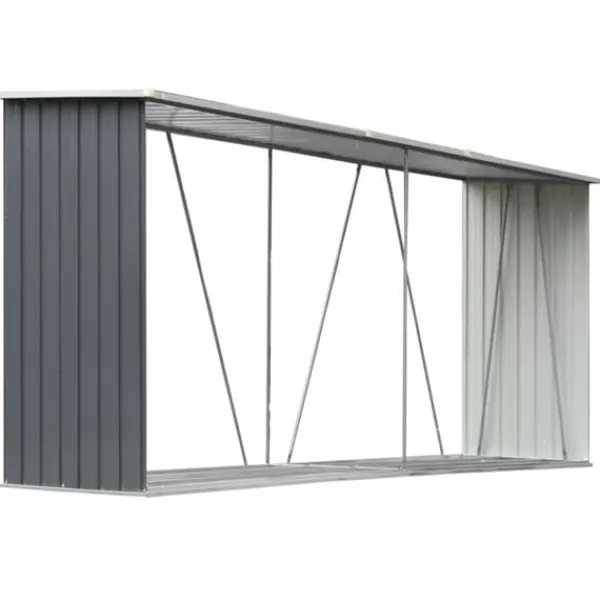 Sale Vedskjul i galvaniserat stål - Hållbar förvaring för ved | Färg: Grå | Storlek: 330x84x152 cm Skjul, Garage & Carports