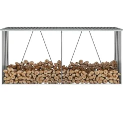 Discount Vedskjul i galvaniserat stål 330x84x152 cm grå Skjul, Garage & Carports