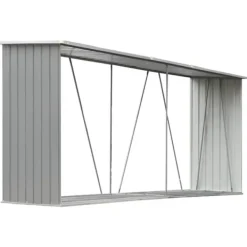 Discount Vedskjul i galvaniserat stål 330x84x152 cm grå Skjul, Garage & Carports
