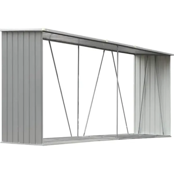 Discount Vedskjul i galvaniserat stål 330x84x152 cm grå Skjul, Garage & Carports