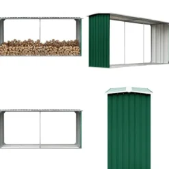 Discount Vedskjul i galvaniserat stål 330x92x153 cm grön - Förvaringsbod För Ved - Vedförvaringsbord - Home & Living Skjul, Garage & Carports