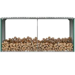 Discount Vedskjul i galvaniserat stål 330x92x153 cm grön - Förvaringsbod För Ved - Vedförvaringsbord - Home & Living Skjul, Garage & Carports