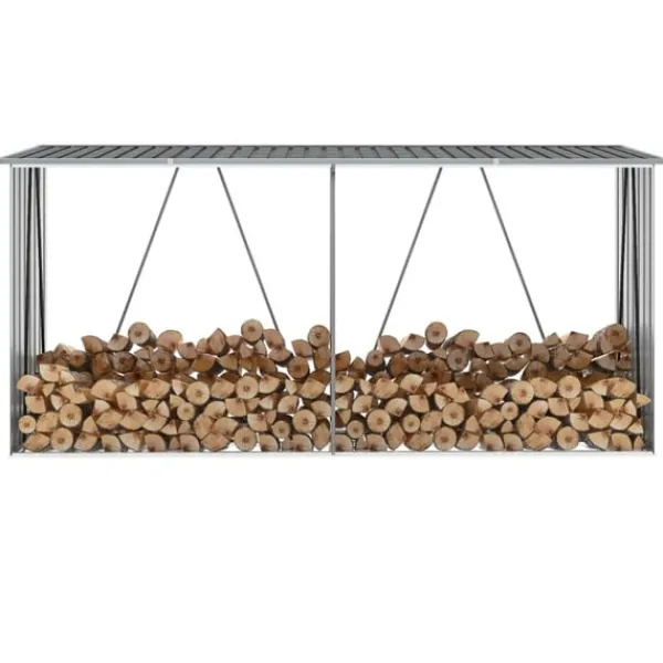 vidaXL Vedskjul i galvaniserat stål 330x84x152 cm grå