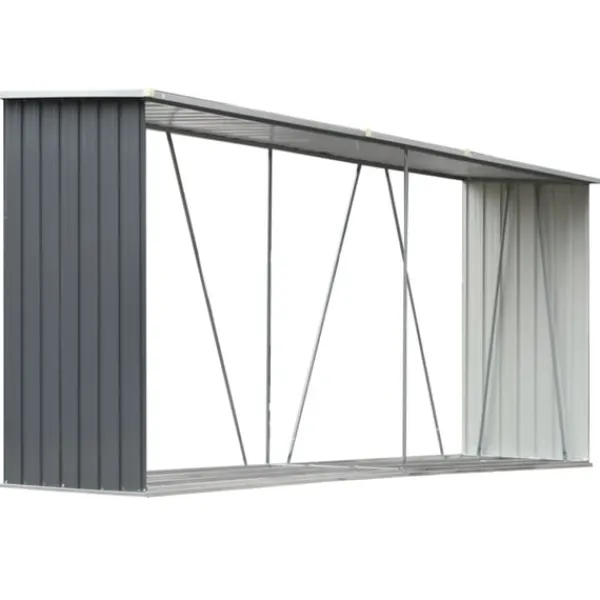 vidaXL Vedskjul i galvaniserat stål 330x84x152 cm grå