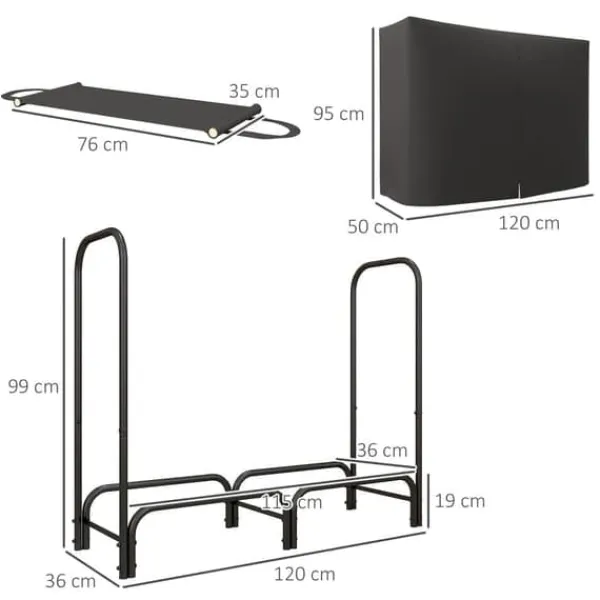 Vedställ 120×36×99 cm med bärväska & 600D vattenavvisande överdrag, svart