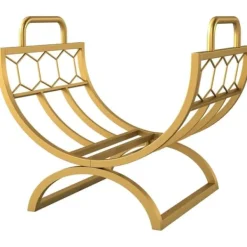 Vedställ för inomhusbruk 46×36×41 cm för spis/kamin, metall, guld