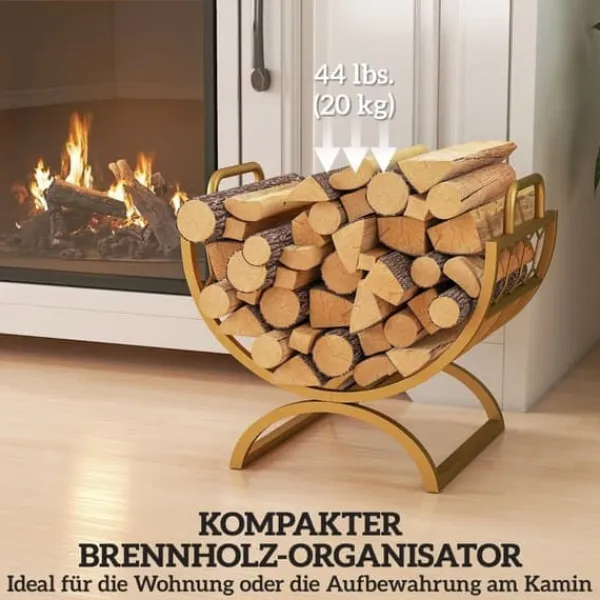 Vedställ för inomhusbruk 46×36×41 cm för spis/kamin, metall, guld