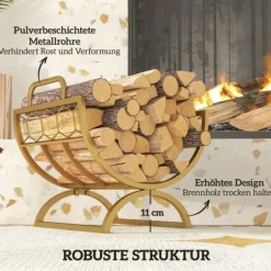 Vedställ för inomhusbruk 46×36×41 cm för spis/kamin, metall, guld