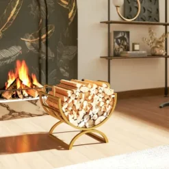 Vedställ för inomhusbruk 46×36×41 cm för spis/kamin, metall, guld