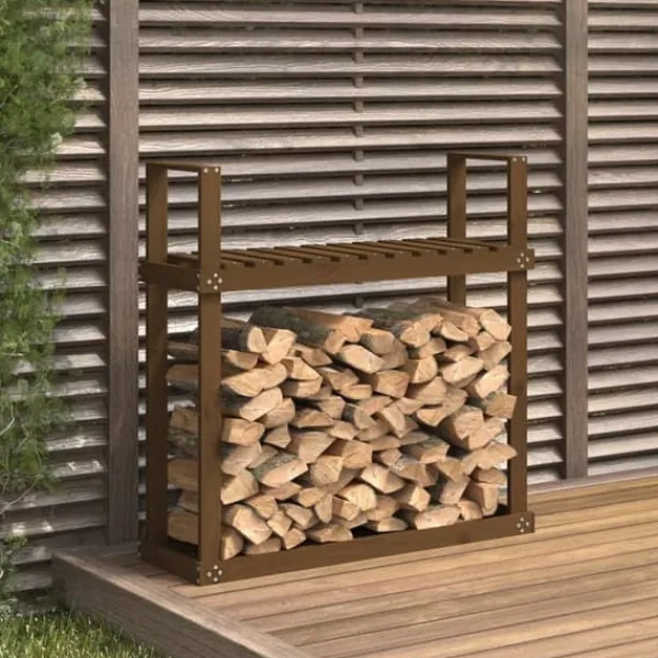 Outlet Vedställ honungsbrun 110x35x108,5 cm massiv furu Tillbehör Till Vedeldade Kaminer & Öppna Spisar