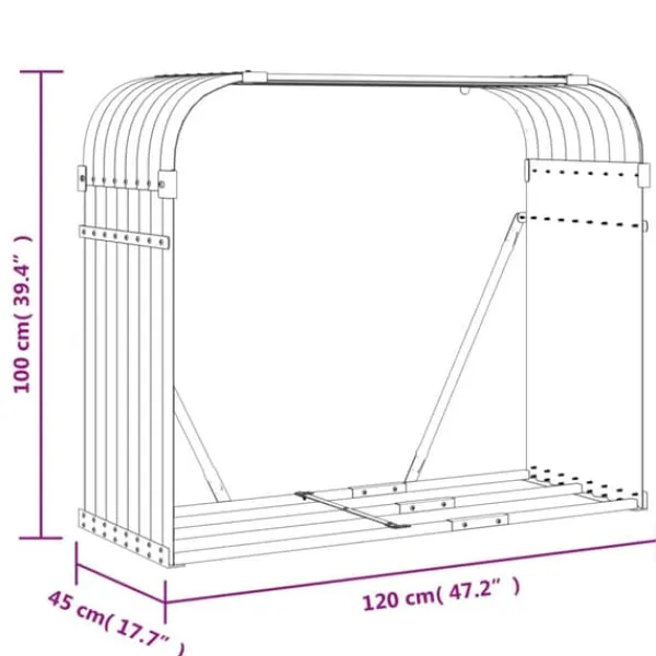 Vedställ i galvaniserat stål - Robust för vedförvaring | Färg: Antracitgrå | Storlek: 120x45x100 cm