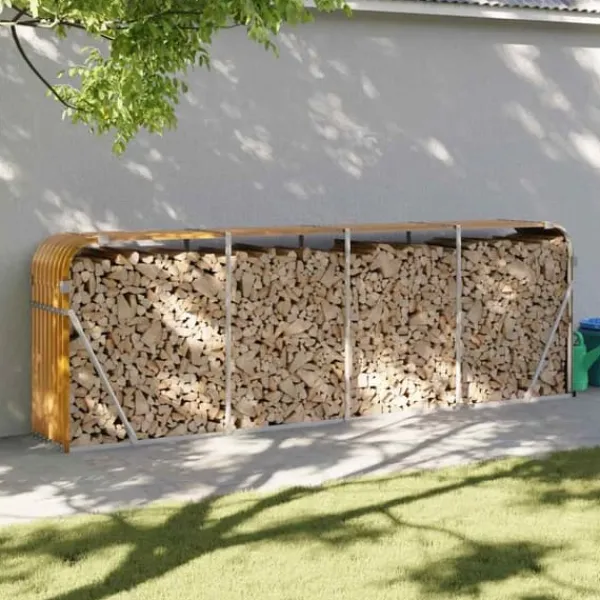 Sale Vedställ i galvaniserat stål - Robust vedförvaring | Storlek: 300x45x100 cm | Färg: Träutseende Tillbehör Till Vedeldade Kaminer & Öppna Spisar