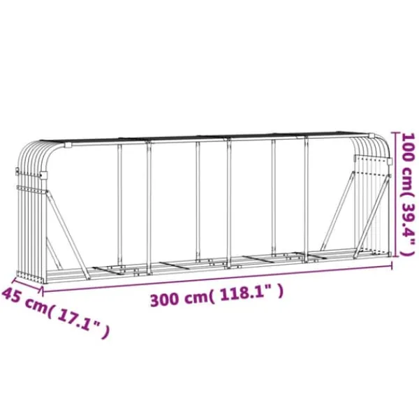 Sale Vedställ i galvaniserat stål - Robust vedförvaring | Storlek: 300x45x100 cm | Färg: Träutseende Tillbehör Till Vedeldade Kaminer & Öppna Spisar