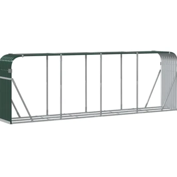 Vedställ i galvaniserat stål för vedförvaring | Färg: Grön | Storlek: 300x45x100 cm