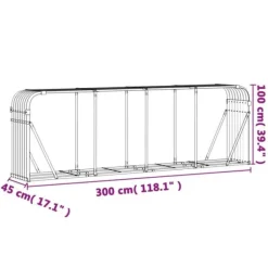 Vedställ i galvaniserat stål för vedförvaring | Färg: Grön | Storlek: 300x45x100 cm