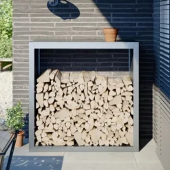 Clearance Vedställ i galvaniserat stål för vedförvaring | Storlek: 100x40x100 cm Tillbehör Till Vedeldade Kaminer & Öppna Spisar