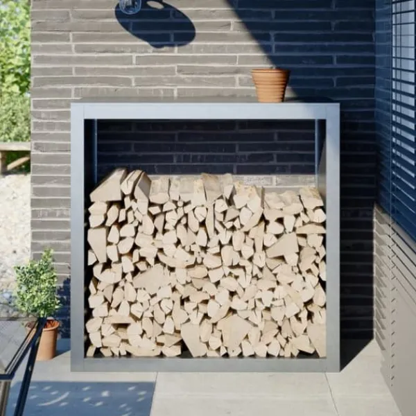 Clearance Vedställ i galvaniserat stål för vedförvaring | Storlek: 100x40x100 cm Tillbehör Till Vedeldade Kaminer & Öppna Spisar