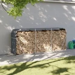 Best Vedställ i galvaniserat stål - Robust vedförvaring | Färg: Antracitgrå | Storlek: 234x45x100 cm Tillbehör Till Vedeldade Kaminer & Öppna Spisar