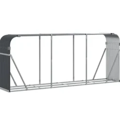 Best Vedställ i galvaniserat stål - Robust vedförvaring | Färg: Antracitgrå | Storlek: 234x45x100 cm Tillbehör Till Vedeldade Kaminer & Öppna Spisar