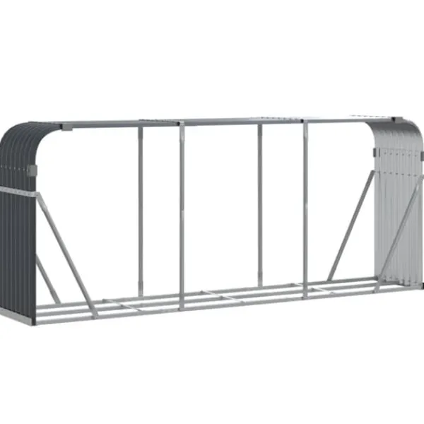 Best Vedställ i galvaniserat stål - Robust vedförvaring | Färg: Antracitgrå | Storlek: 234x45x100 cm Tillbehör Till Vedeldade Kaminer & Öppna Spisar