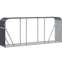 Best Vedställ i galvaniserat stål - Robust vedförvaring | Färg: Antracitgrå | Storlek: 234x45x100 cm Tillbehör Till Vedeldade Kaminer & Öppna Spisar