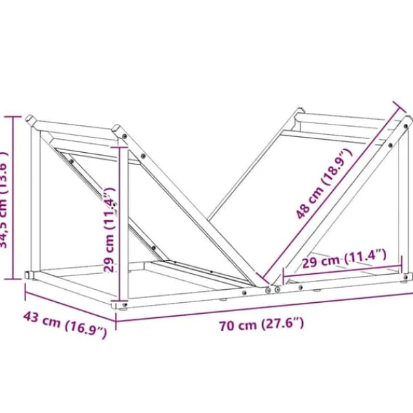 New Vedställ i kallvalsat stål - Robust vedförvaring | Färg: Antracit | Storlek: 70x43x34,5 cm Tillbehör Till Vedeldade Kaminer & Öppna Spisar