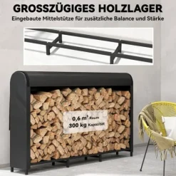 Sale Vedställ i metall 199 × 30 × 121 cm – 0,6 m³ med vattentätt överdrag, upp till 300 kg Tillbehör Till Vedeldade Kaminer & Öppna Spisar