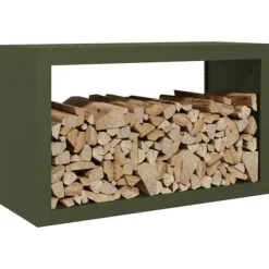 Outlet Vedställ i stål för vedförvaring - Slitstarkt och väderbeständigt | Färg: Grön | Storlek: 100x40x60 cm Tillbehör Till Vedeldade Kaminer & Öppna Spisar