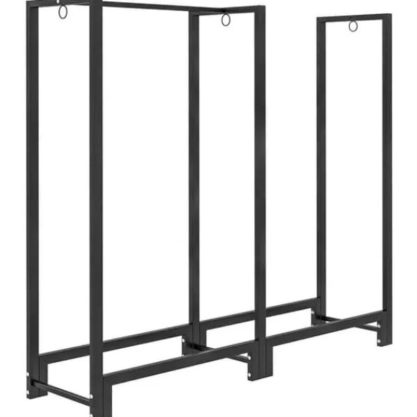 Outlet Vedställ kaminved stål svart 123x32x115 cm, 2 fack, 3 krokar, inomhus/utomhus, upp till 200 kg Tillbehör Till Vedeldade Kaminer & Öppna Spisar
