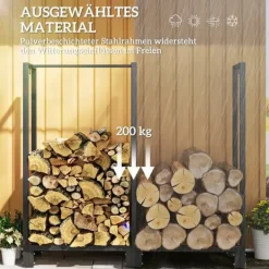 Outlet Vedställ kaminved stål svart 123x32x115 cm, 2 fack, 3 krokar, inomhus/utomhus, upp till 200 kg Tillbehör Till Vedeldade Kaminer & Öppna Spisar