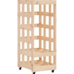Hot Vedställ med hjul i massiv furu - Förvaring av ved | Storlek: 40x49x110 cm Tillbehör Till Vedeldade Kaminer & Öppna Spisar