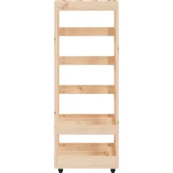 Hot Vedställ med hjul i massiv furu - Förvaring av ved | Storlek: 40x49x110 cm Tillbehör Till Vedeldade Kaminer & Öppna Spisar