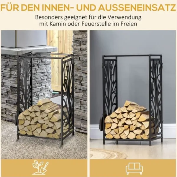 Sale Vedställ med kaminverktyg 46×30×70 cm, stål svart – mysig eldstad Tillbehör Till Vedeldade Kaminer & Öppna Spisar