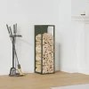 Clearance Vedställ olivgrön 25x25x80 cm kallvalsat stål Tillbehör Till Vedeldade Kaminer & Öppna Spisar