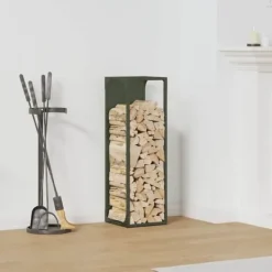 Clearance Vedställ olivgrön 25x25x80 cm kallvalsat stål Tillbehör Till Vedeldade Kaminer & Öppna Spisar