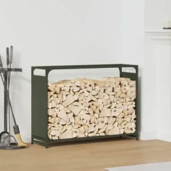 Hot Vedställ olivgrön 90x28x65 cm kallvalsat stål Tillbehör Till Vedeldade Kaminer & Öppna Spisar