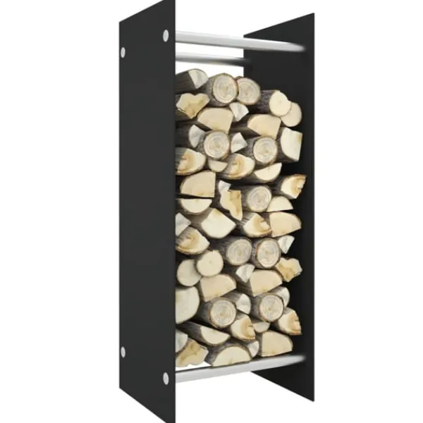 Hot Vedställ svart 40x35x100 cm härdat glas Tillbehör Till Vedeldade Kaminer & Öppna Spisar