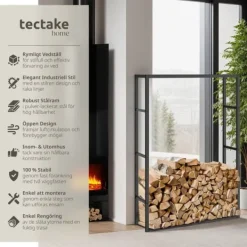 Hot Vedställ Tuby, för inne- & utomhus, 100,5x25x150cm - svart Tillbehör Till Vedeldade Kaminer & Öppna Spisar
