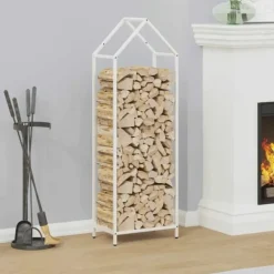 Clearance Vedställ vit 40x25x120 cm kallvalsat stål Tillbehör Till Vedeldade Kaminer & Öppna Spisar