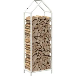 Clearance Vedställ vit 40x25x120 cm kallvalsat stål Tillbehör Till Vedeldade Kaminer & Öppna Spisar